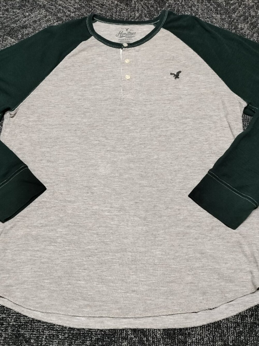 AMERICAN EAGLE Men's Heritage Thermal Shirt Long Sleeve XXL Gray Hunter Green